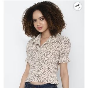 American Eagle short sleeve button brown floral up shirt